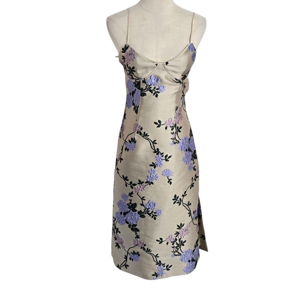 Rebecca Taylor Champagne Embroidered Corset Midi Dress NWT